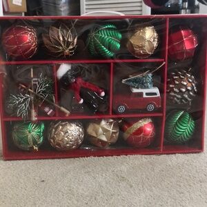 Festive Holiday Ornament Set - Red, Green, Gold NWT